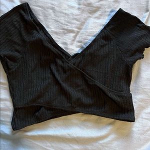 Little black cross wrap cropped shirt